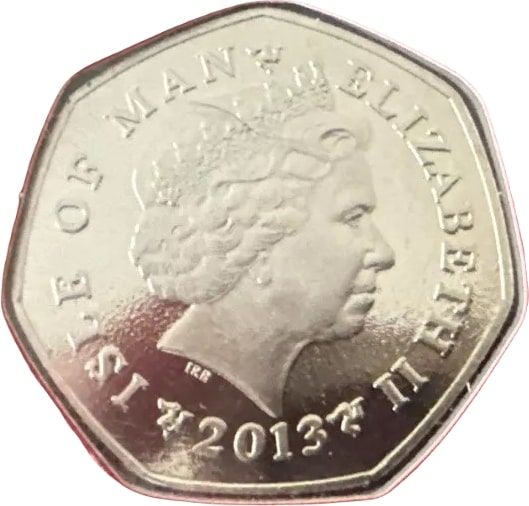 Isle of Man 50 Pence - Elizabeth II Christmas 2013; Colourised obverse
