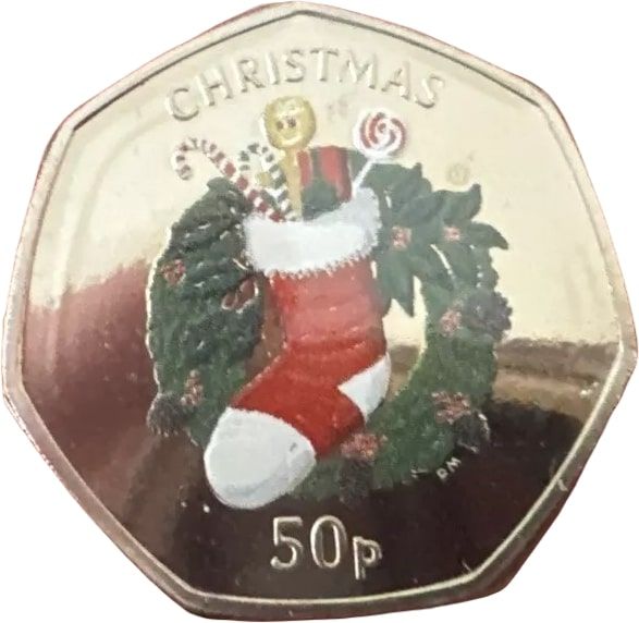 Isle of Man 50 Pence - Elizabeth II Christmas 2013; Colourised