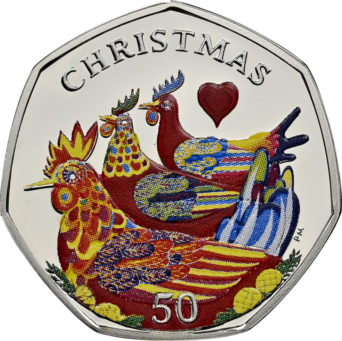 Isle of Man 50 Pence - Elizabeth II Christmas 2007; Silver Proof Colourised reverse