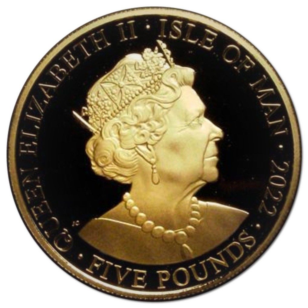 Isle of Man 5 Pounds - Elizabeth II Platinum Jubilee; Gold Proof obverse