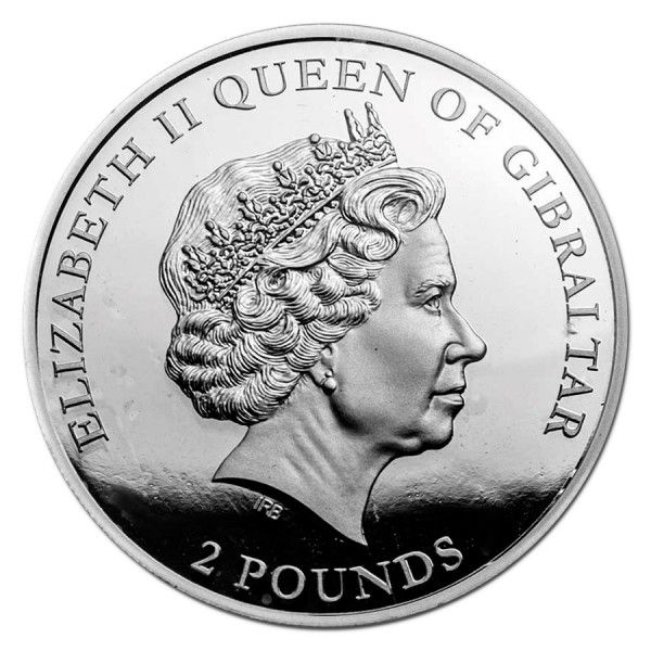 Gibraltar 2 Pounds - Elizabeth II Barbary Ape; Colourised obverse
