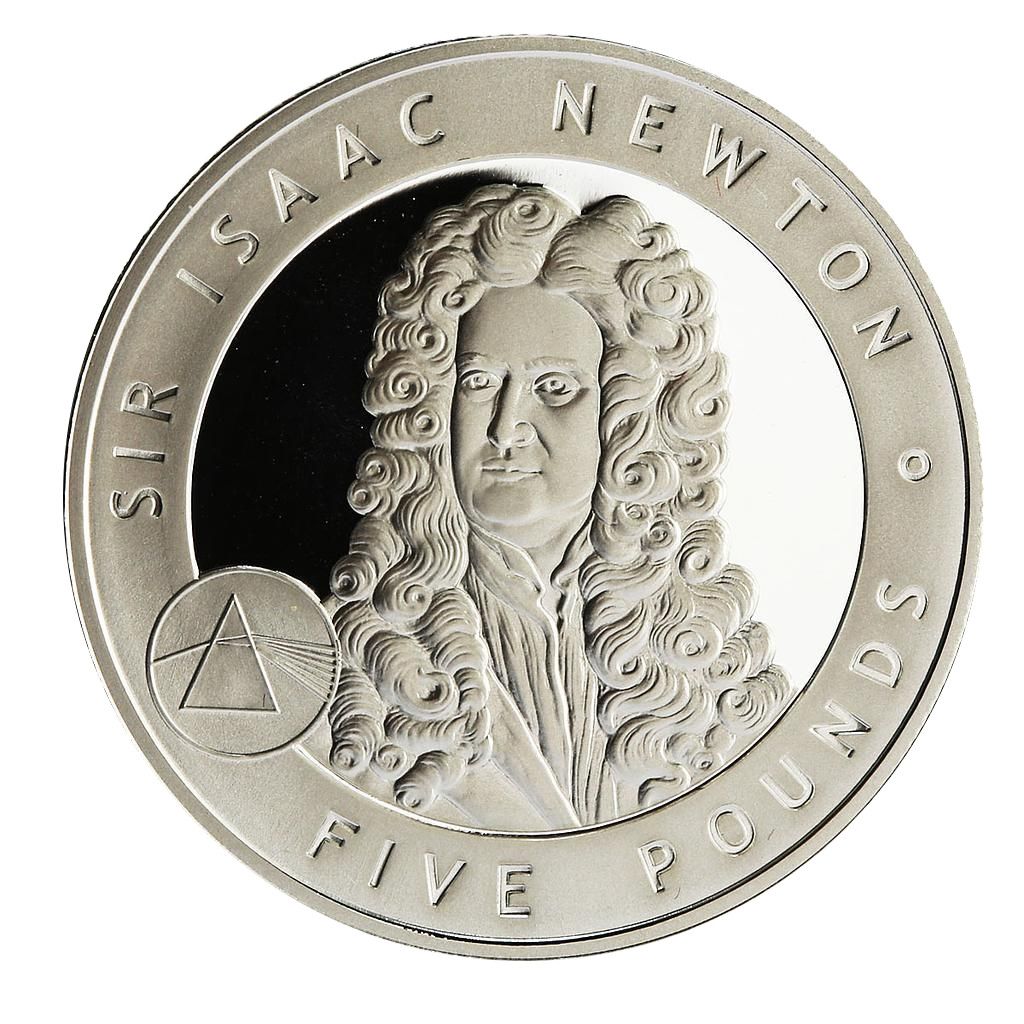 Alderney 5 Pounds - Elizabeth II Sir Isaac Newton; Silver Proof Issue reverse