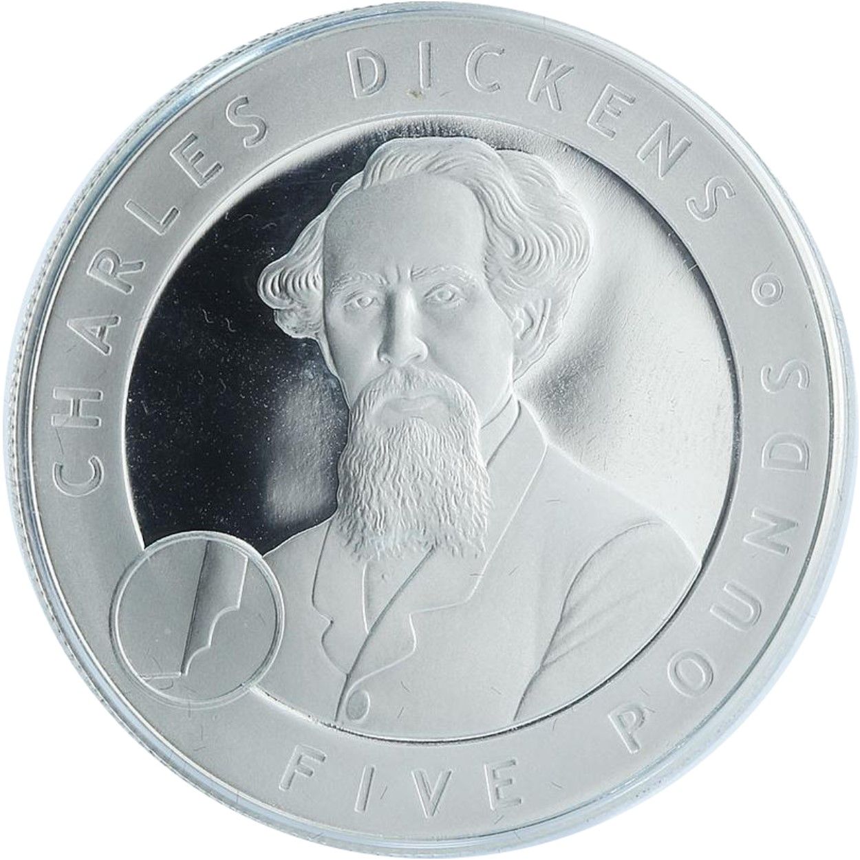 Alderney 5 Pounds - Elizabeth II Charles Dickens; Silver Proof Issue