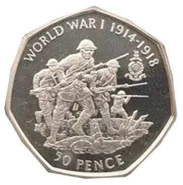 Gibraltar 50 Pence - Elizabeth II Royal Marines - WWI; Silver Proof
