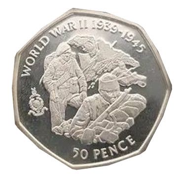 Gibraltar 50 Pence - Elizabeth II Royal Marines - WWII; Silver Proof