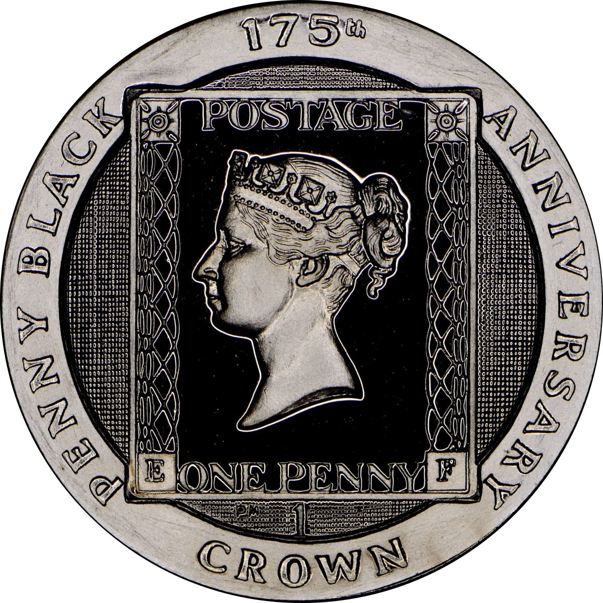 Isle of Man 1 Crown - Elizabeth II Penny Black; Silver Proof reverse