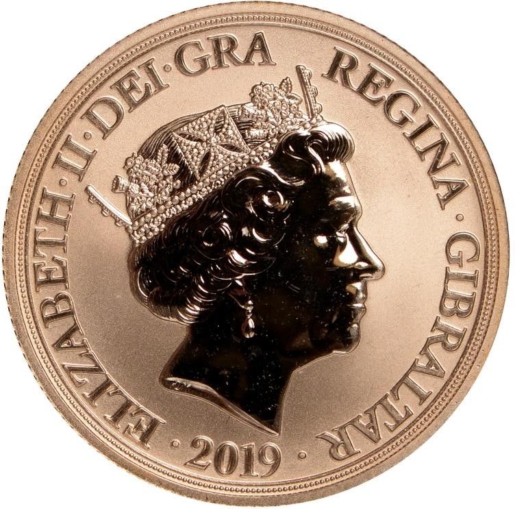 Gibraltar 2 Sovereigns - Elizabeth II Saint George and the Dragon obverse