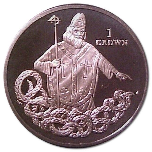 Isle of Man 1 Crown - Elizabeth II St. Patrick; Silver Proof reverse