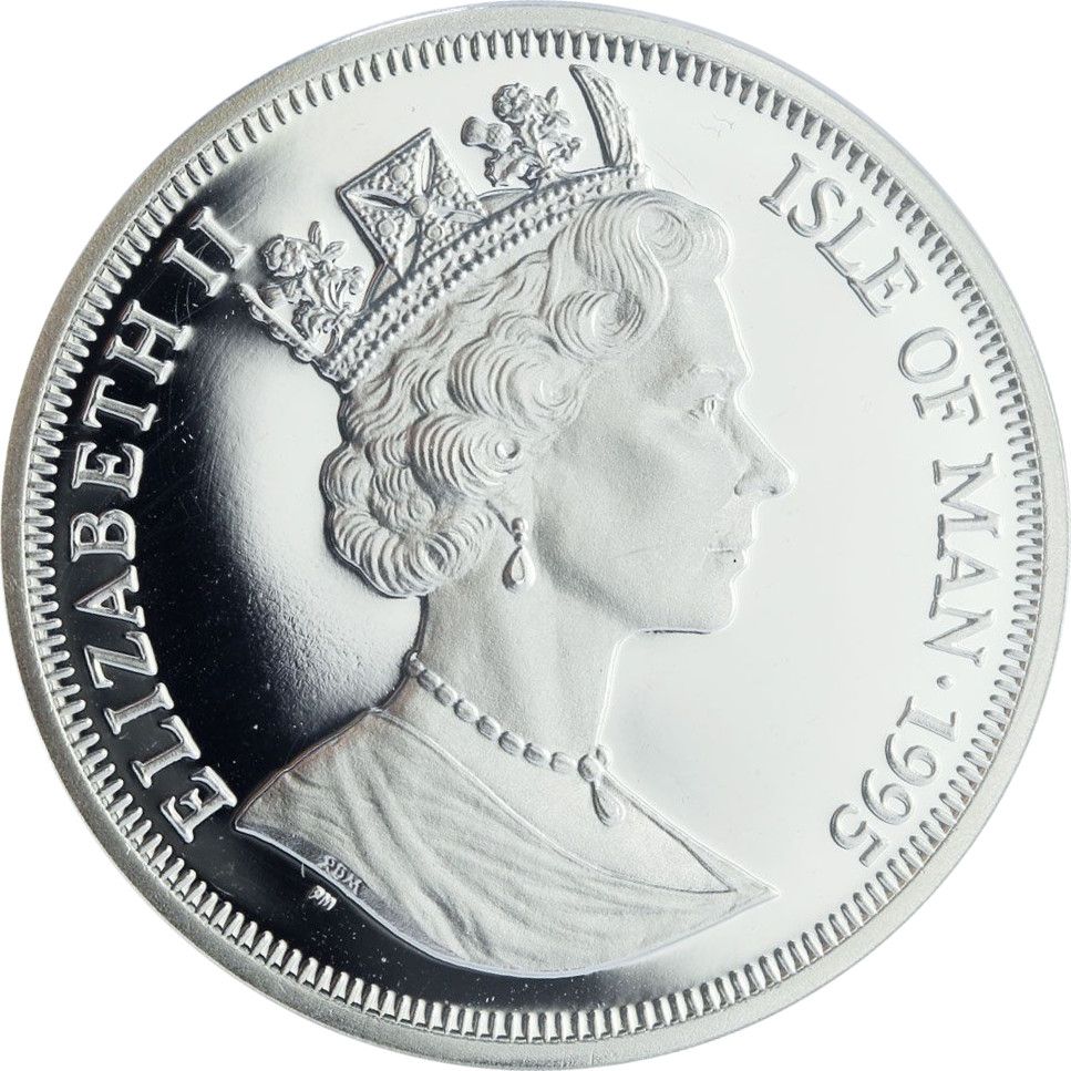 Isle of Man 1 Crown - Elizabeth II Egrets; Silver Proof obverse