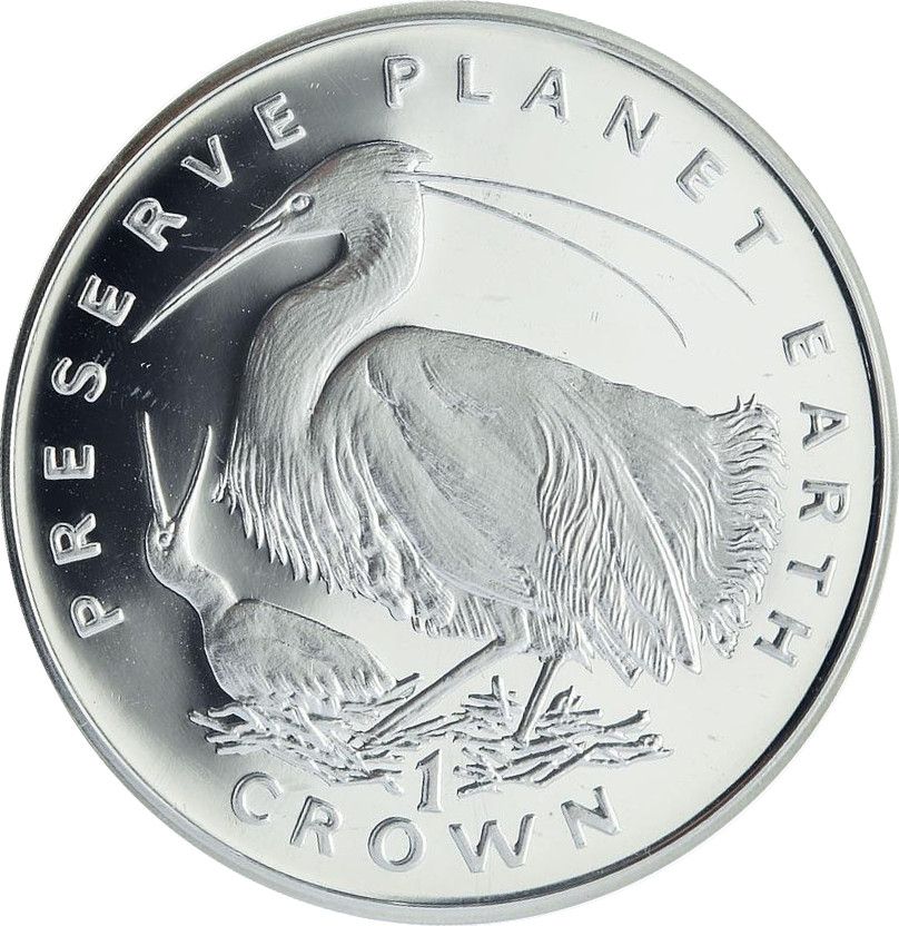 Isle of Man 1 Crown - Elizabeth II Egrets; Silver Proof reverse