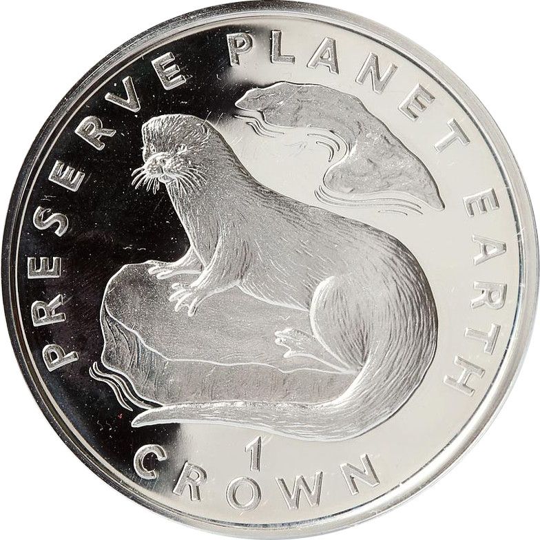Isle of Man 1 Crown - Elizabeth II European Otter; Silver Proof reverse