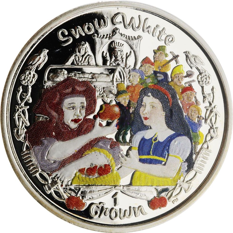 Isle of Man 1 Crown - Elizabeth II Snow White; Silver Proof Colourised reverse