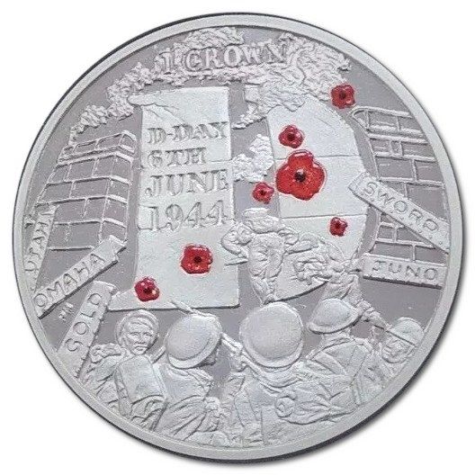 Isle of Man 1 Crown - Elizabeth II D-Day; Silver Proof Coloured