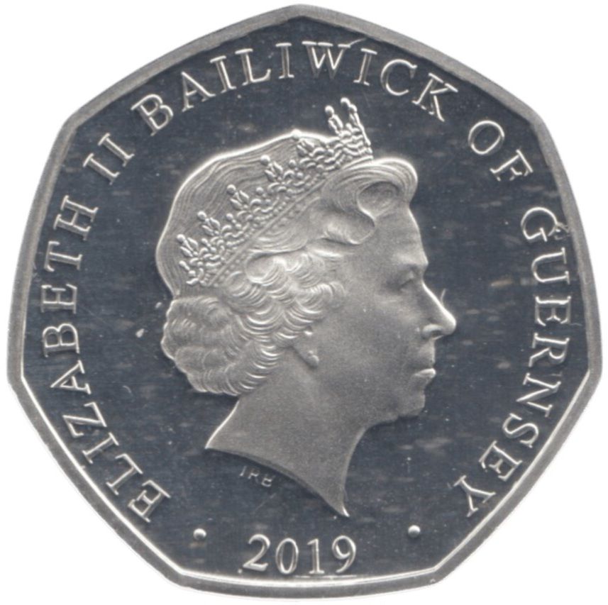Guernsey 50 Pence - Elizabeth II 50th Anniversary of the 50 pence coin; Silver Proof obverse