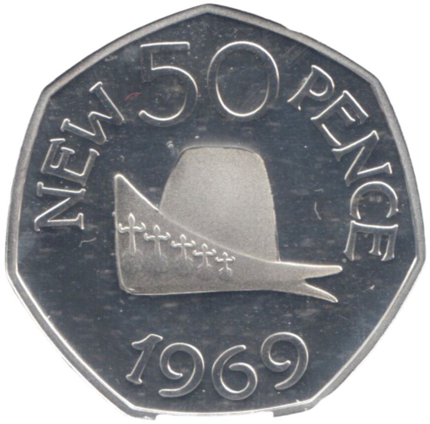 Guernsey 50 Pence - Elizabeth II 50th Anniversary of the 50 pence coin; Silver Proof