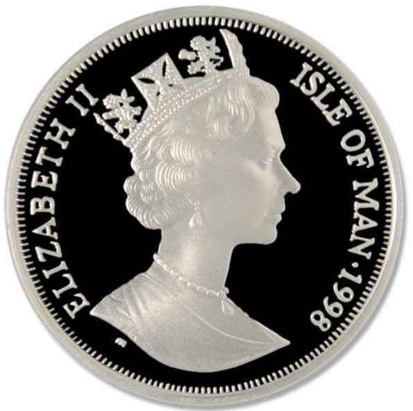 Isle of Man 1 Crown - Elizabeth II Cross Country Skier; Silver Proof obverse