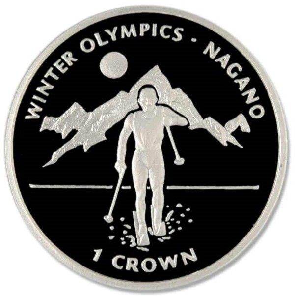 Isle of Man 1 Crown - Elizabeth II Cross Country Skier; Silver Proof