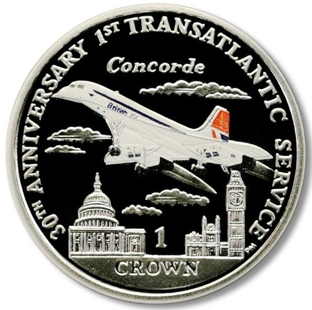 Isle of Man 1 Crown - Elizabeth II Concorde; Silver Proof Coloured reverse