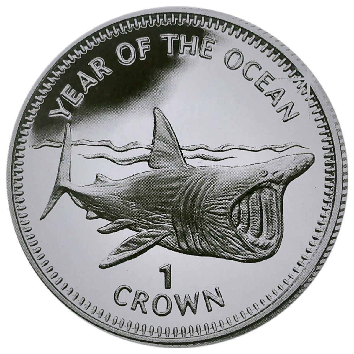 Isle of Man 1 Crown - Elizabeth II Year of the Ocean - Basking shark; Silver Proof reverse