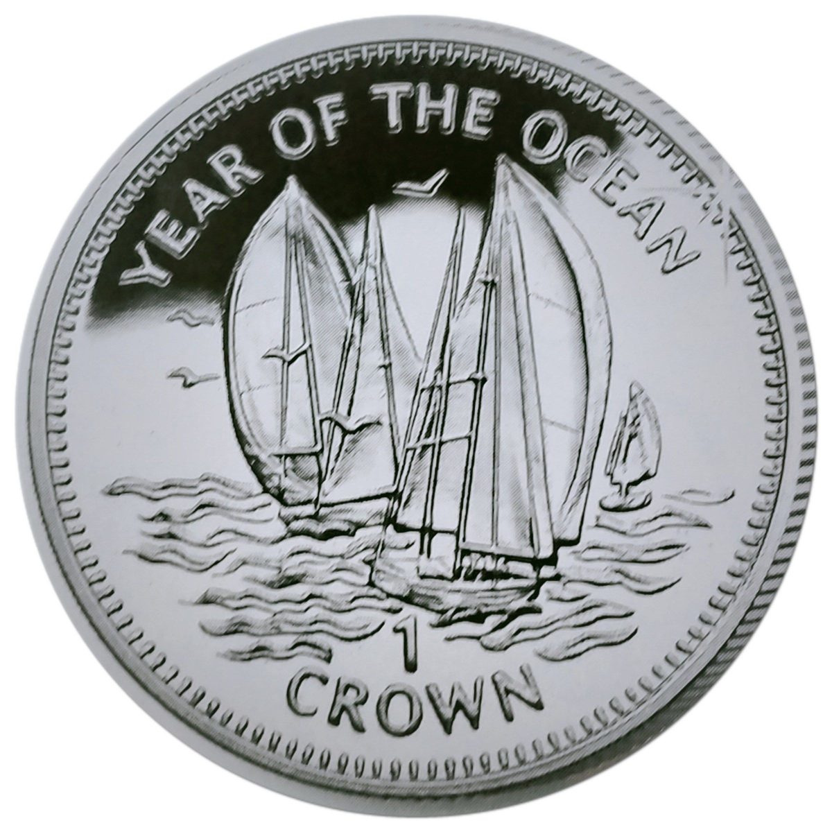 Isle of Man 1 Crown - Elizabeth II Year of the Ocean - Sailboats; Silver Proof reverse