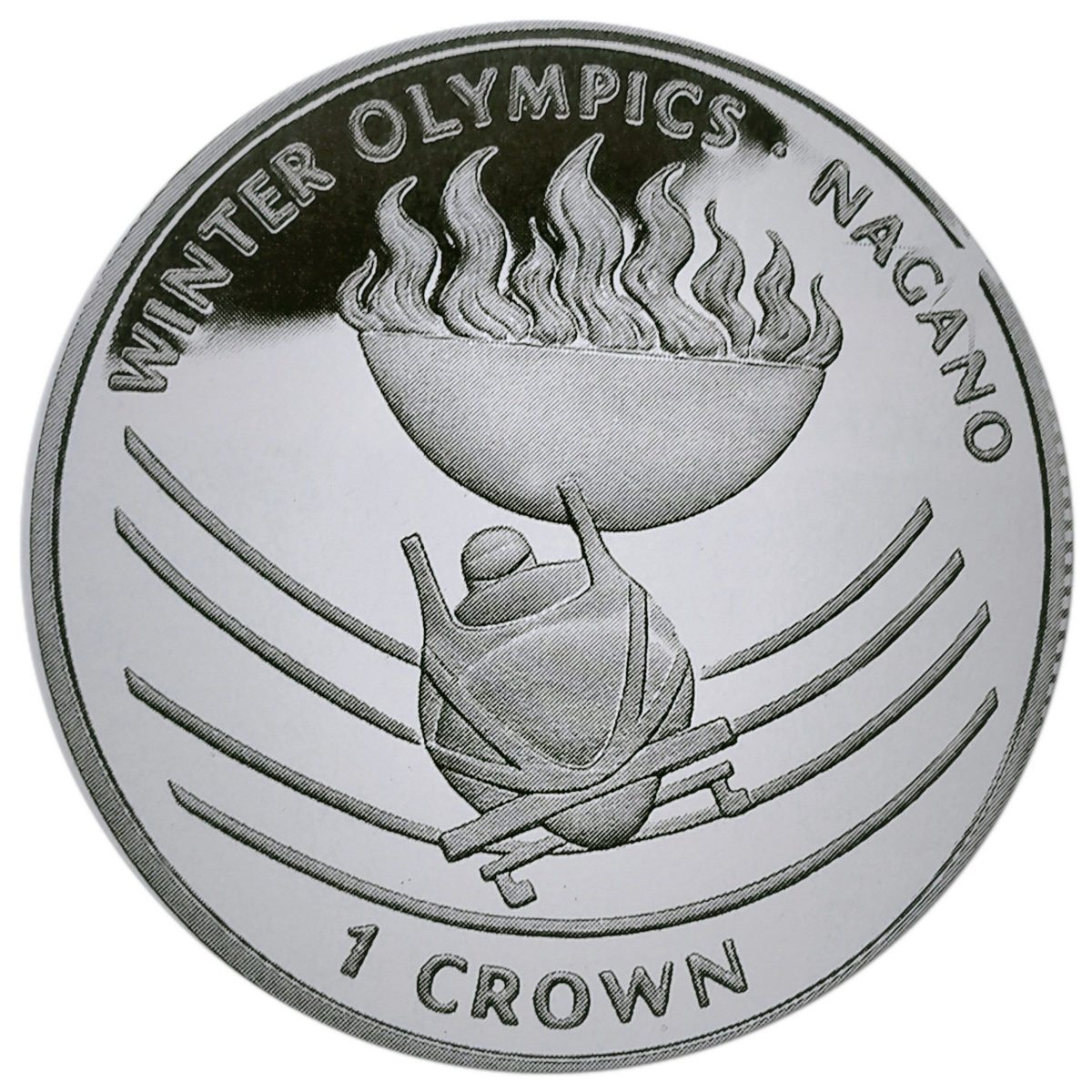 Isle of Man 1 Crown - Elizabeth II Bobsled and Olympic Flame; Silver Proof