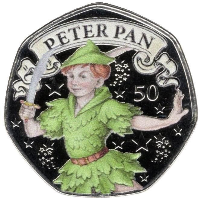 Isle of Man 50 Pence - Charles III Peter Pan; Coloured reverse