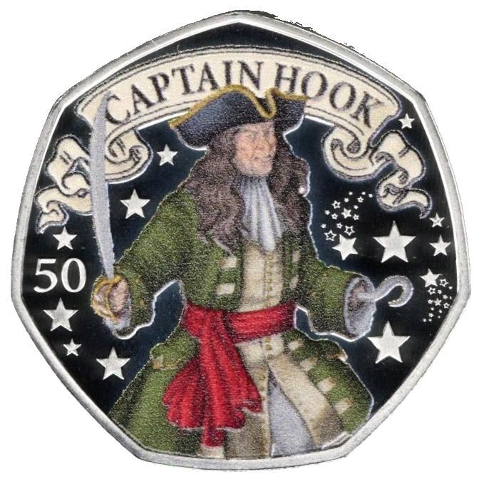 Isle of Man 50 Pence - Charles III Peter Pan - Captain Hook; Silver Proof reverse
