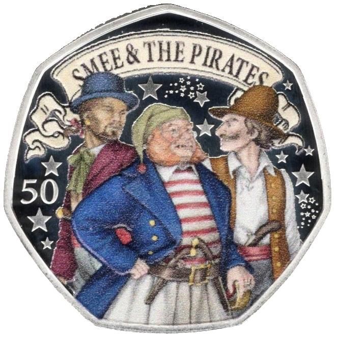 Isle of Man 50 Pence - Charles III Peter Pan - Smee and the Pirates; Silver Proof reverse