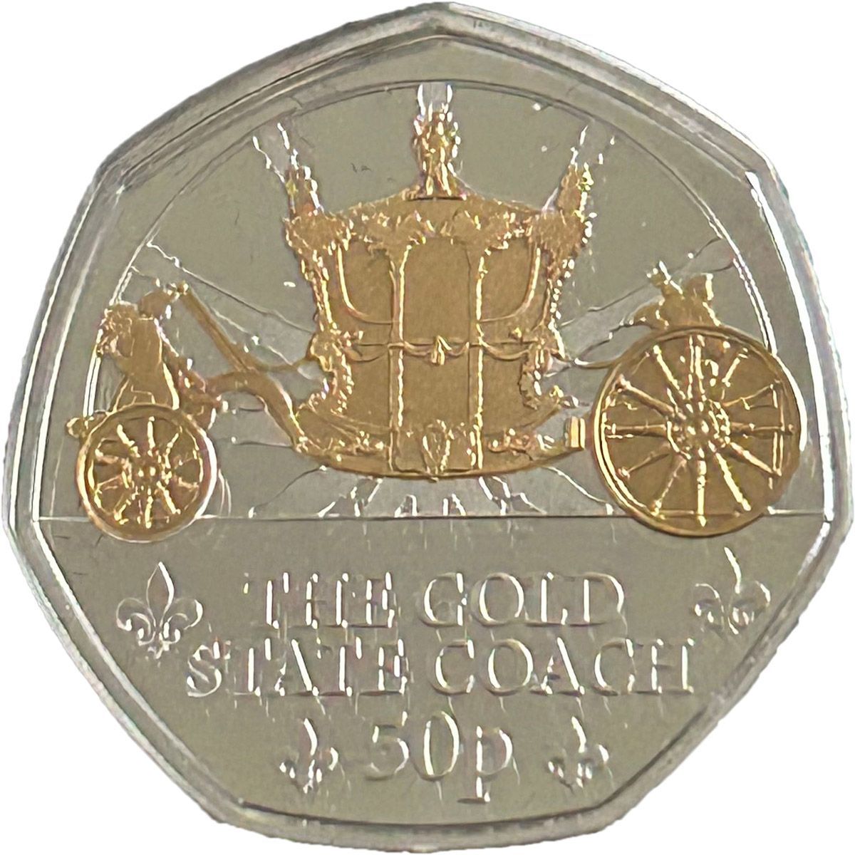 Guernsey 50 Pence - Charles III Royal Mews - Gold State Coach; Silver with gold plating reverse