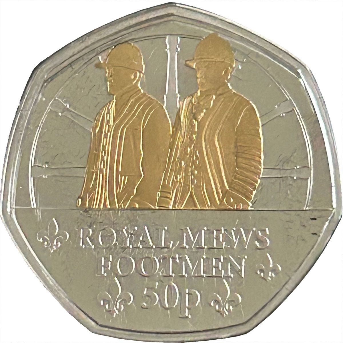 Guernsey 50 Pence - Charles III Royal Mews - Footman; Silver with gold plating reverse