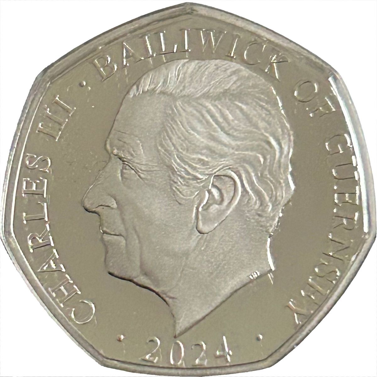 Guernsey 50 Pence - Charles III Royal Mews - Windsor Grey Horse; Silver with gold plating obverse
