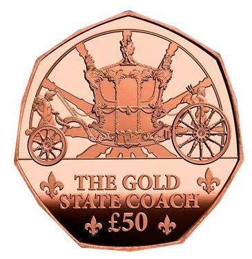 Guernsey 50 Pounds - Charles III Royal Mews - Gold State Coach; Gold Proof