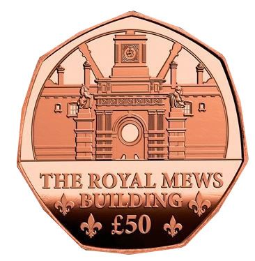 Guernsey 50 Pounds - Charles III Royal Mews - Building; Gold Proof