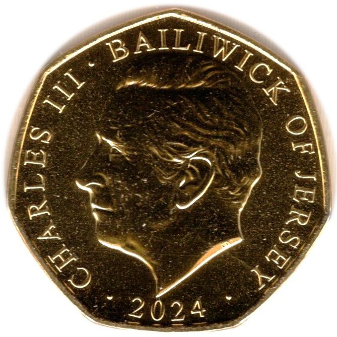 Jersey 50 Pence - Charles III Royal Residence - Sandringham House; Gold Plated obverse