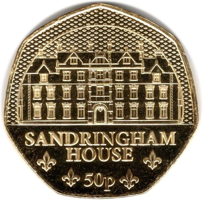 Jersey 50 Pence - Charles III Royal Residence - Sandringham House; Gold Plated