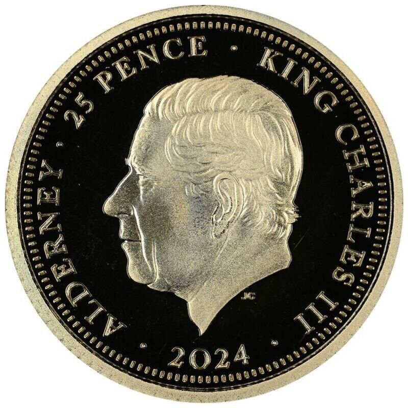 Alderney 25 Pence - Charles III First Coronation Anniversary; Gold obverse