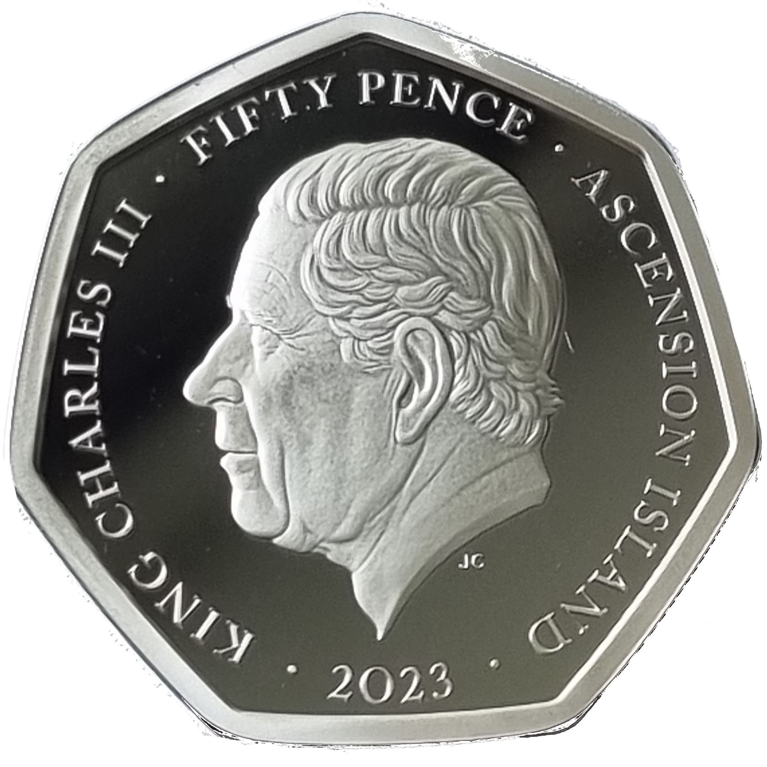 Ascension Island 50 Pence - Charles III St George and the dragon obverse