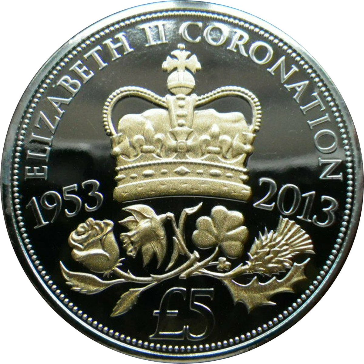 Jersey 5 Pounds - Elizabeth II Coronation Jubilee; with gold ink