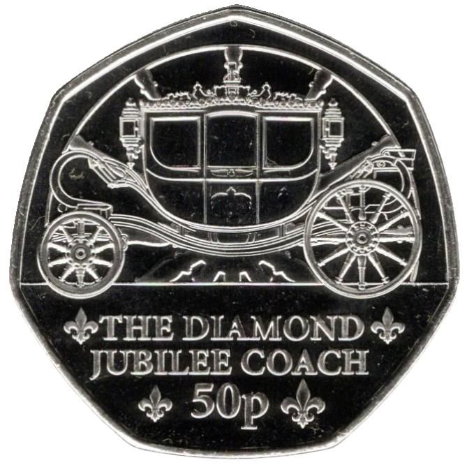 Guernsey 50 Pence - Charles III Royal Mews - Diamond Jubilee Coach reverse