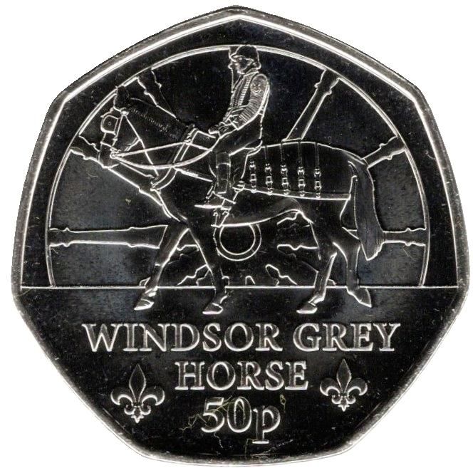Guernsey 50 Pence - Charles III Royal Mews - Windsor Grey Horse reverse