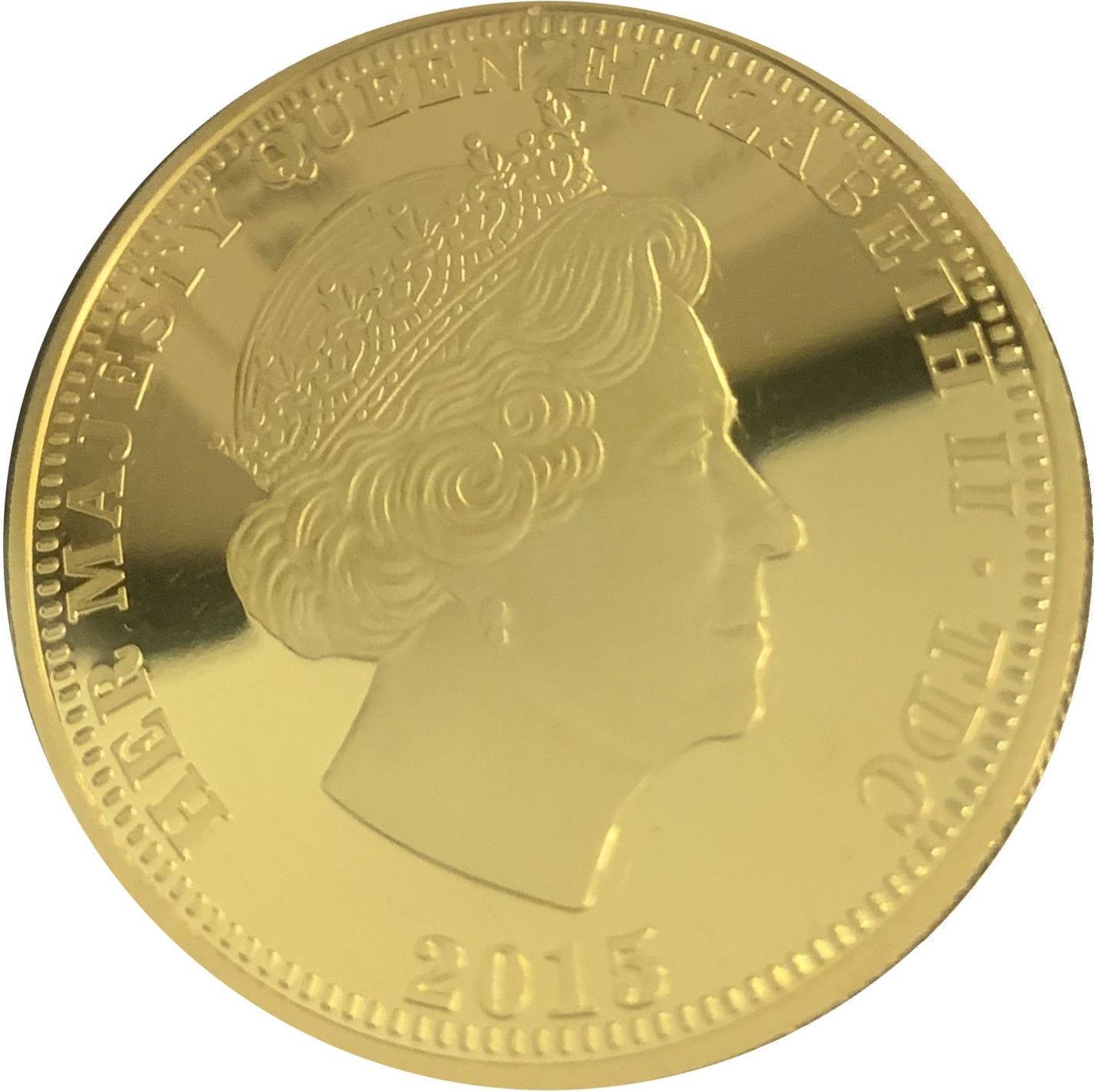 Tristan da Cunha 5 Pounds - Elizabeth II 75th Anniversary of Battle of Britain; Gold plated silver obverse