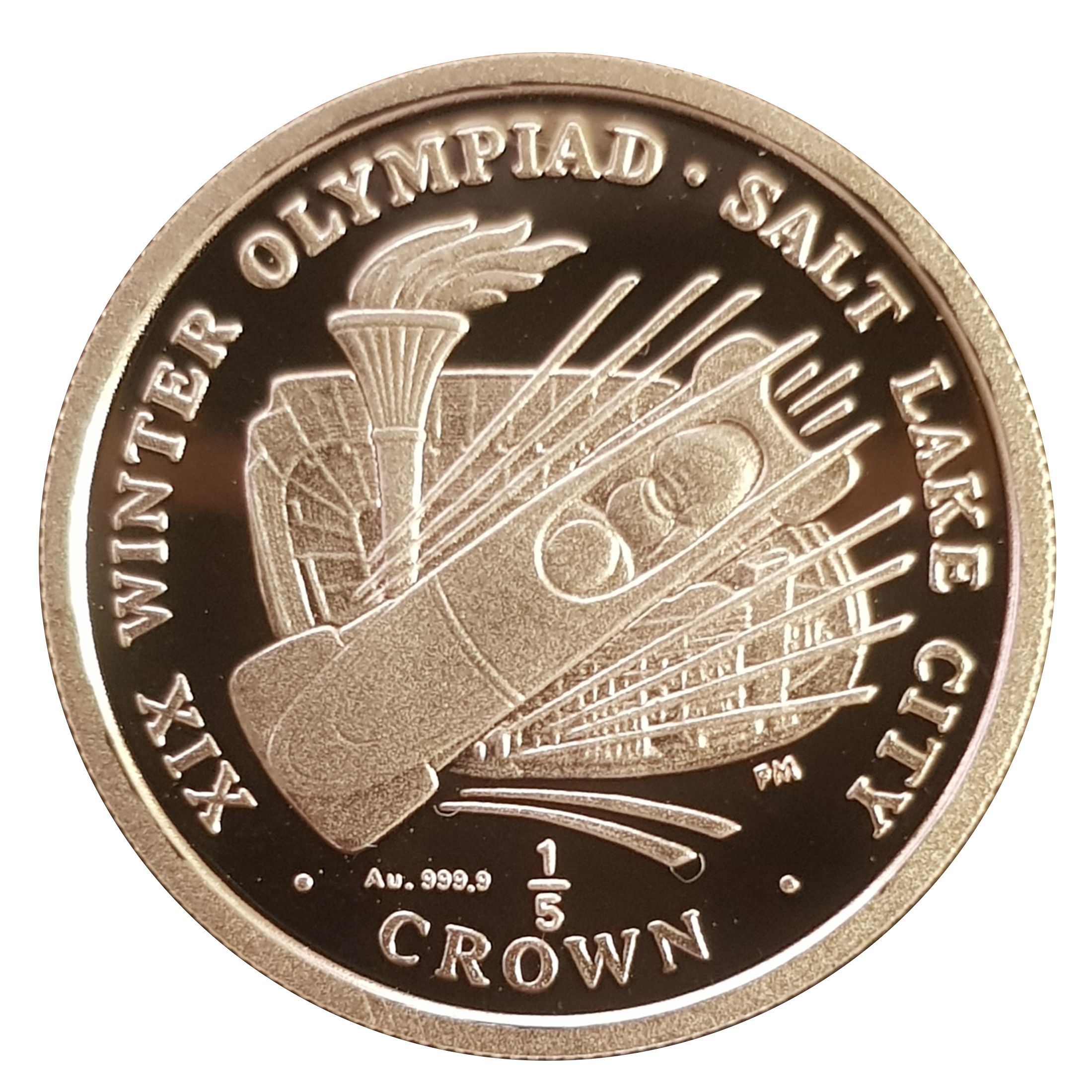 Isle of Man ⅕ Crown - Elizabeth II Winter Olympics Salt Lake City - Bobsled