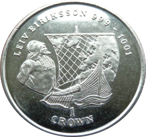 Isle of Man 1 Crown - Elizabeth II Leiv Eriksson reverse