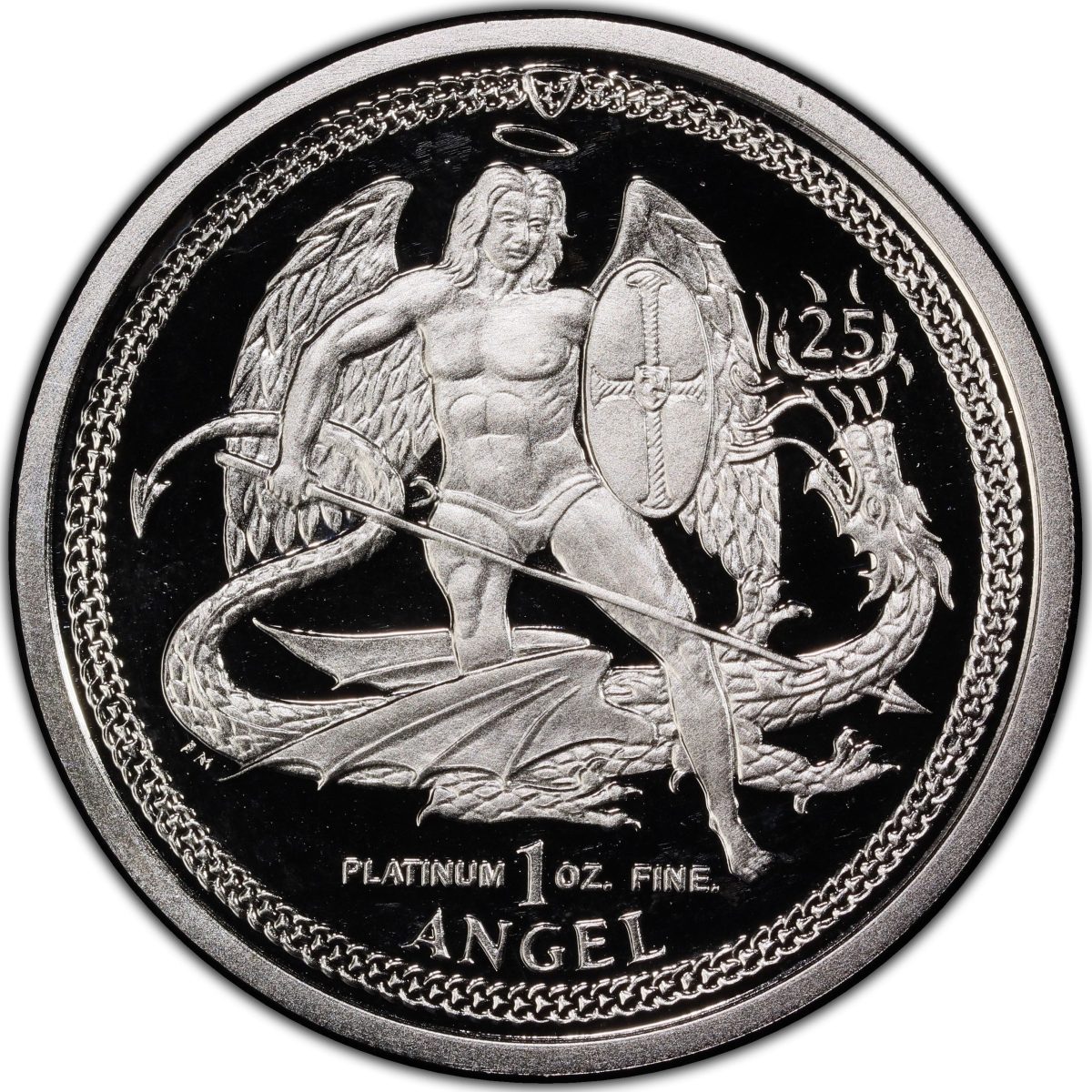 Isle of Man 1 Angel - Elizabeth II Archangel Michael; 25th Anniversary of Gold Angel; Platinum