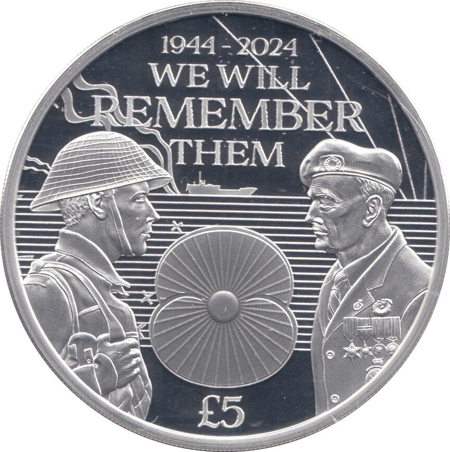 Jersey 5 Pounds - Charles III Royal British Legion - D-Day; Silver Proof