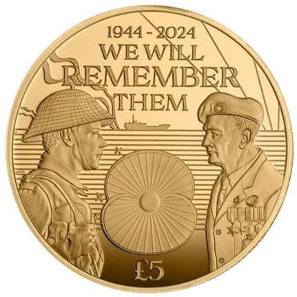 Jersey 5 Pounds - Charles III Royal British Legion - D-Day; Gold Proof