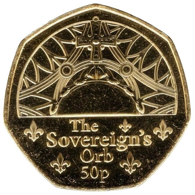 Guernsey 50 Pence - Charles III Coronation Regalia - The Sovereign's Orb; Gold Plated