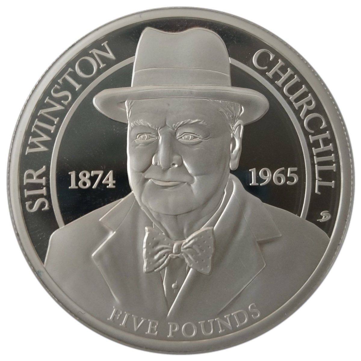 Alderney 5 Pounds - Charles III Winston Churchill; Silver plated reverse