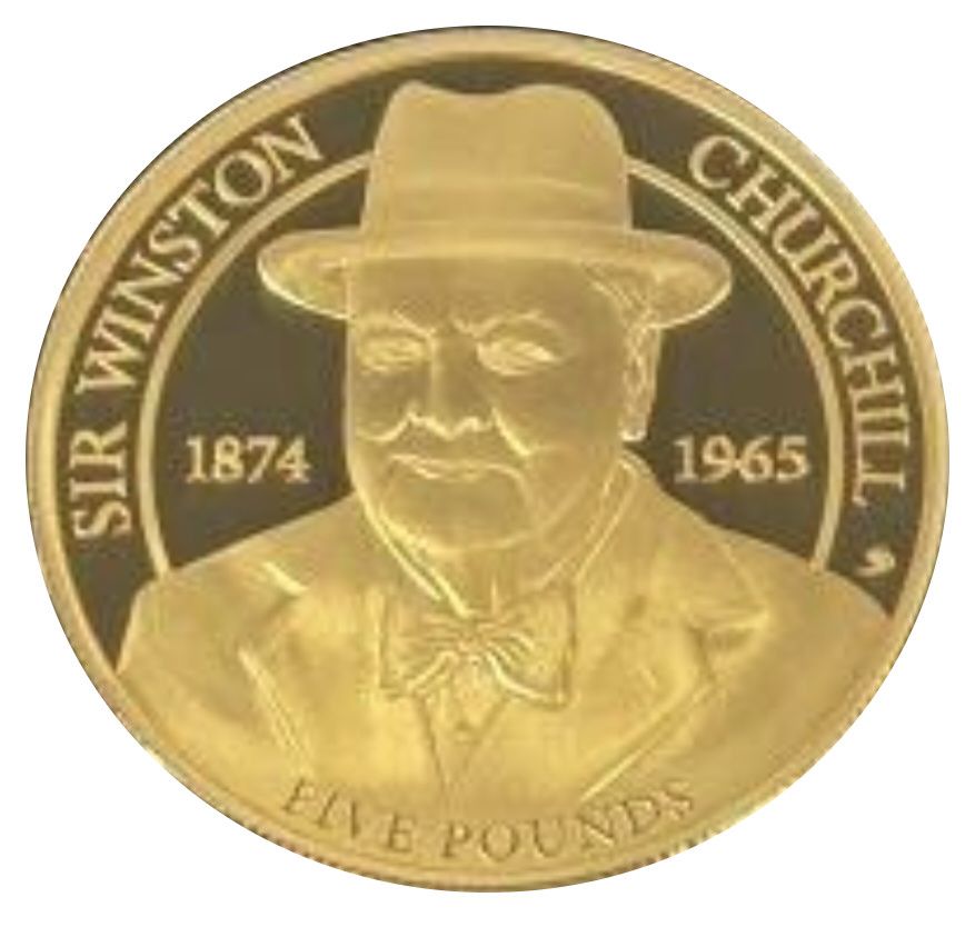 Alderney 5 Pounds - Charles III Winston Churchill; Gold plated reverse