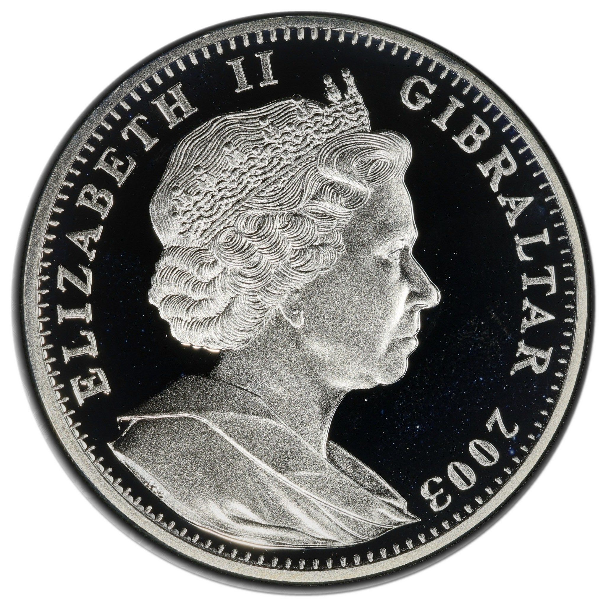 Gibraltar 1 Crown - Elizabeth II St. George and Dragon; Silver Proof obverse